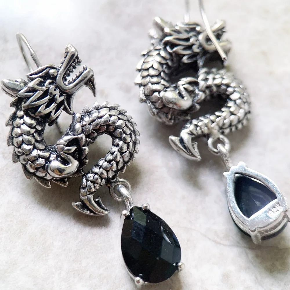 Silver Dragon Japanese Earrings