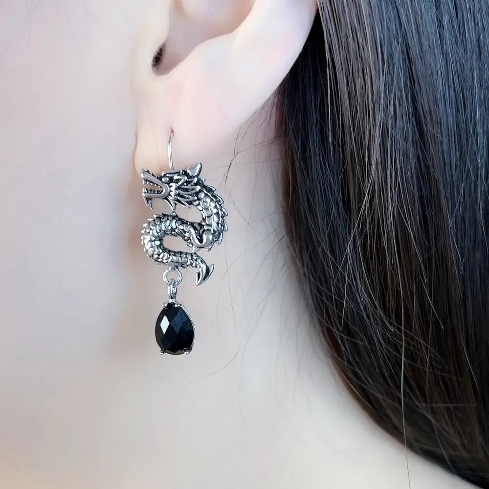 Silver Dragon Japanese Earrings