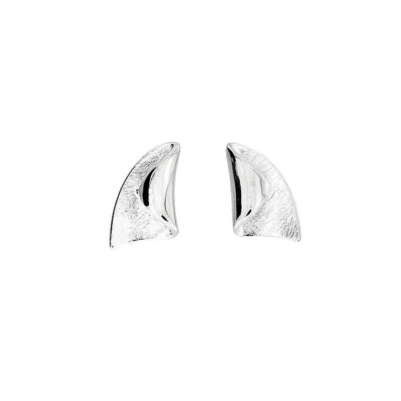 Silver Folded Leaf Studs