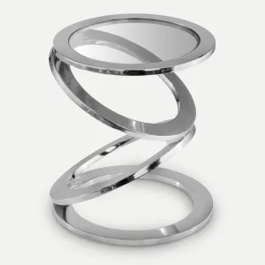 Silver Rings Metal Frame Glass Top Round Accent Table