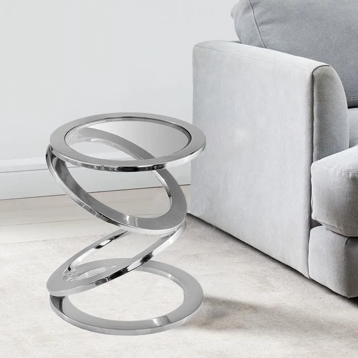 Silver Rings Metal Frame Glass Top Round Accent Table