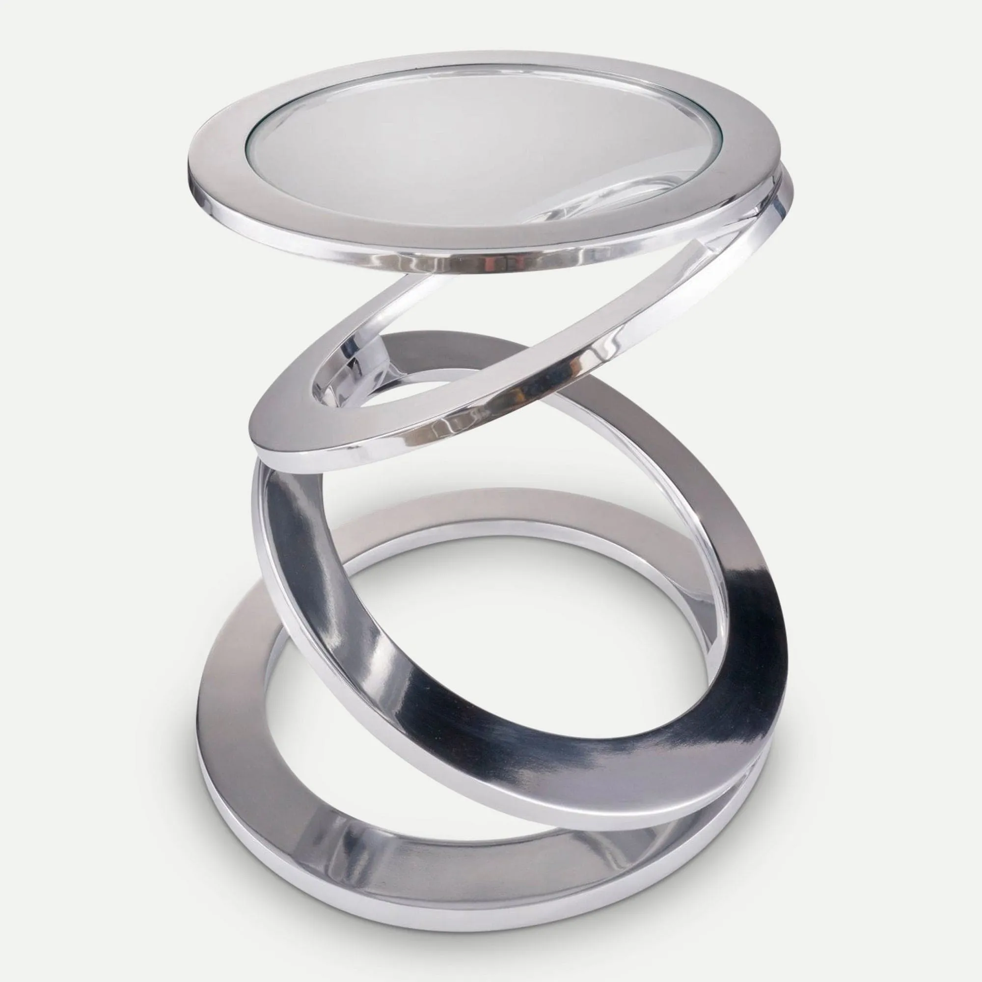 Silver Rings Metal Frame Glass Top Round Accent Table