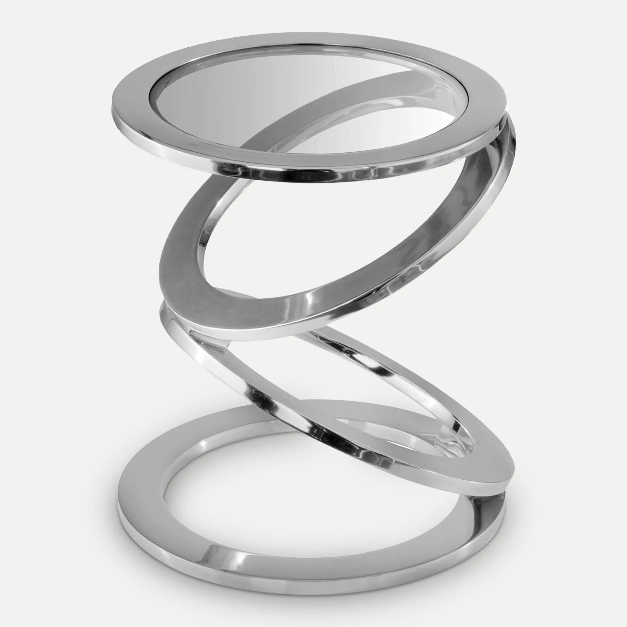 Silver Rings Metal Frame Glass Top Round Accent Table