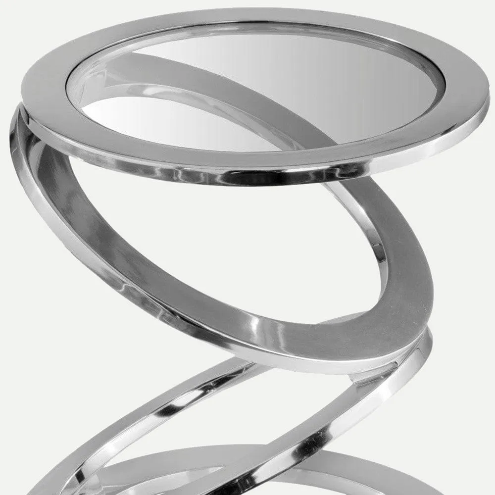 Silver Rings Metal Frame Glass Top Round Accent Table