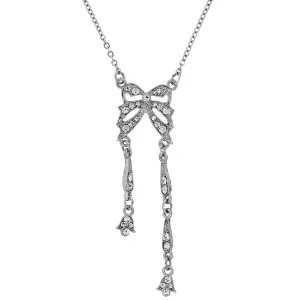 SILVER-TONE CRYSTAL EDWARDIAN STATEMENT BOW NECKLACE 16 ADJ.-17531