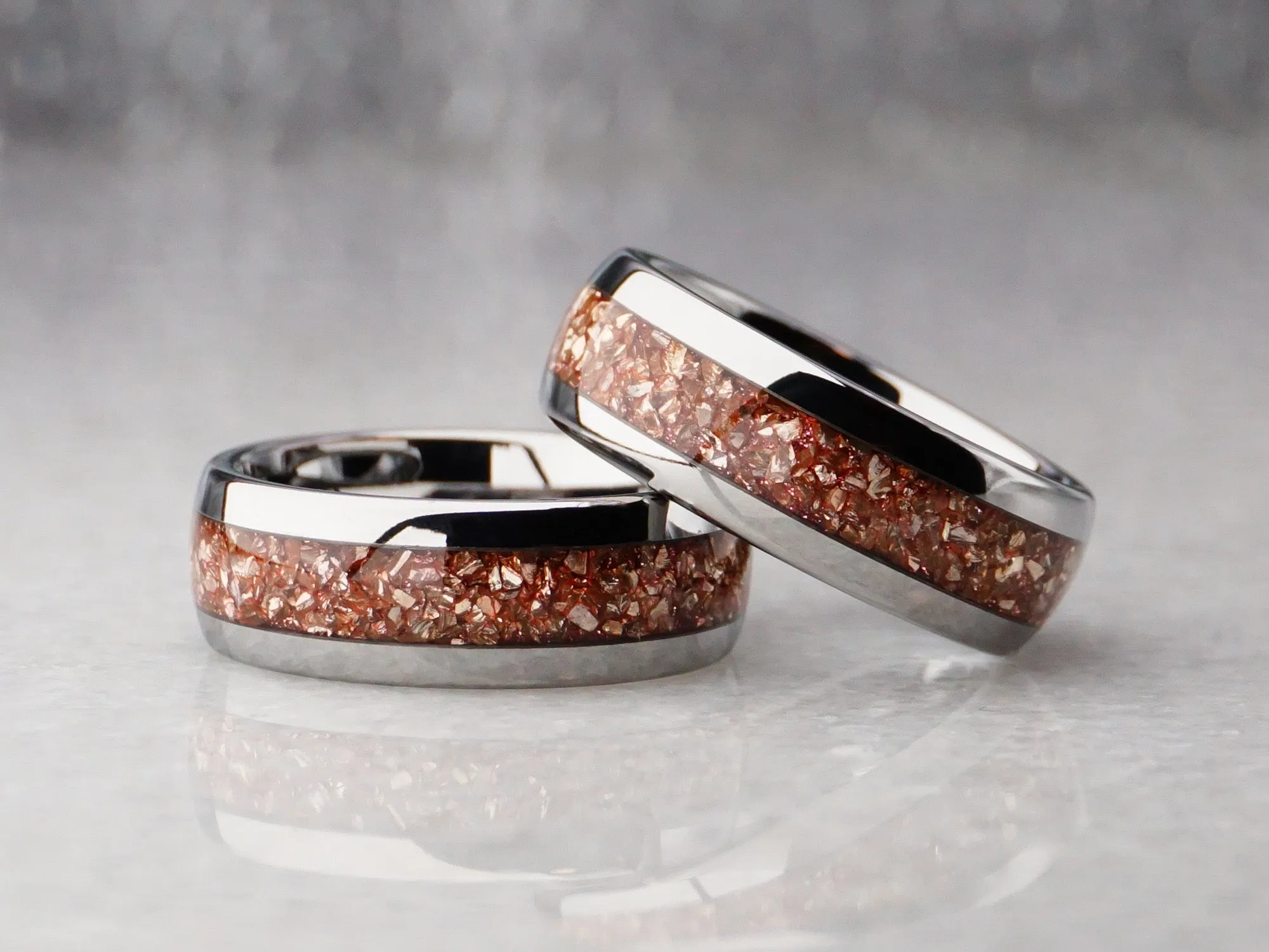 Silver Tungsten Ring with Peach Lab-Created Morganite Inlay - 8MM