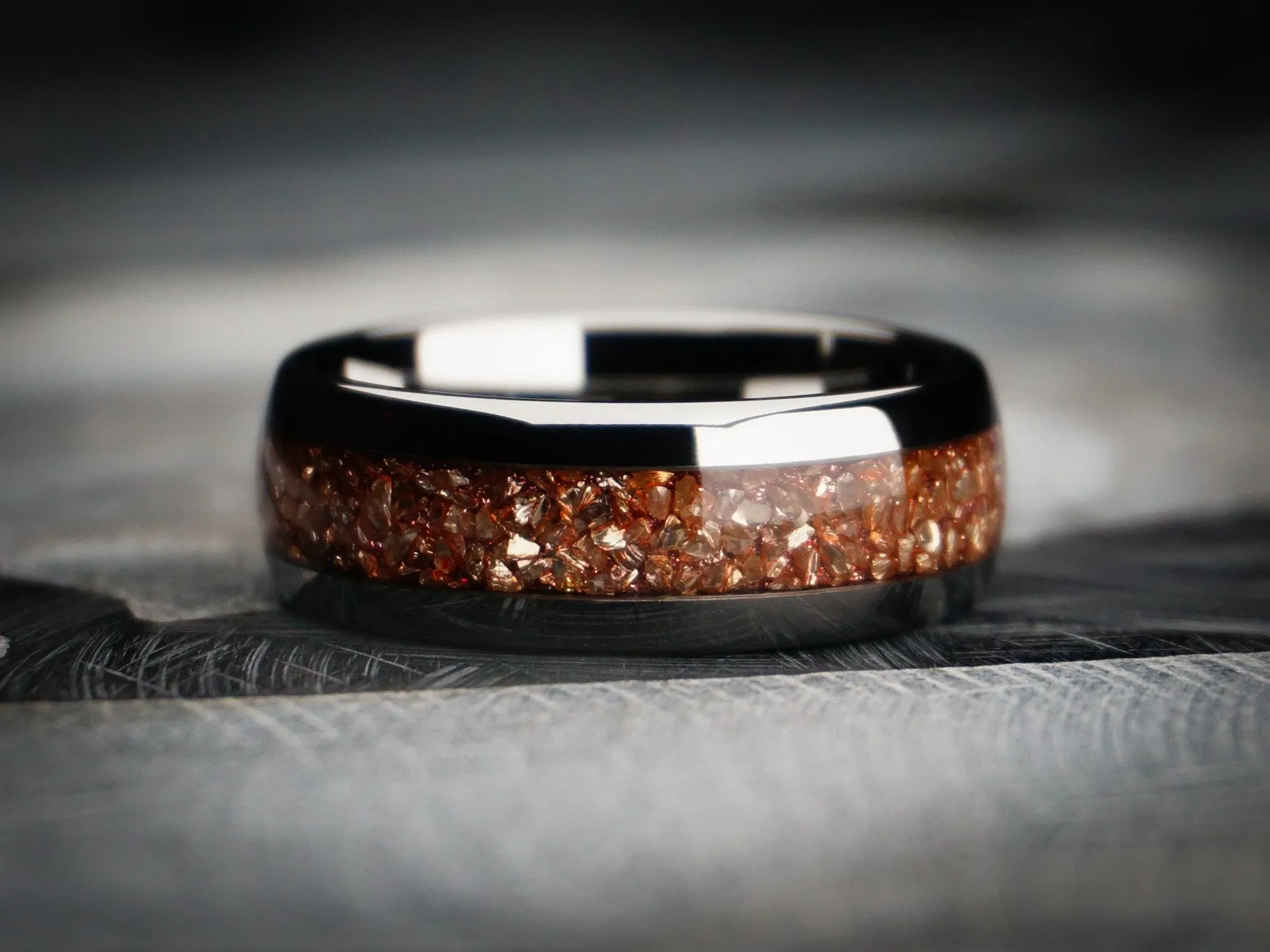 Silver Tungsten Ring with Peach Lab-Created Morganite Inlay - 8MM