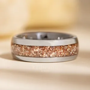 Silver Tungsten Ring with Peach Lab-Created Morganite Inlay - 8MM