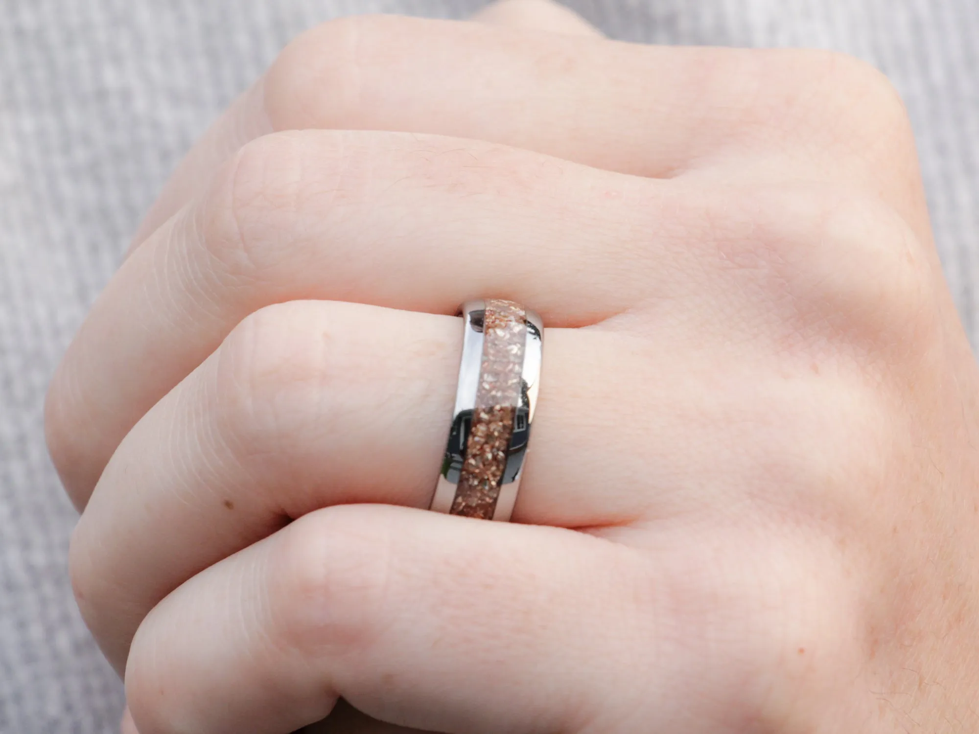 Silver Tungsten Ring with Peach Lab-Created Morganite Inlay - 8MM