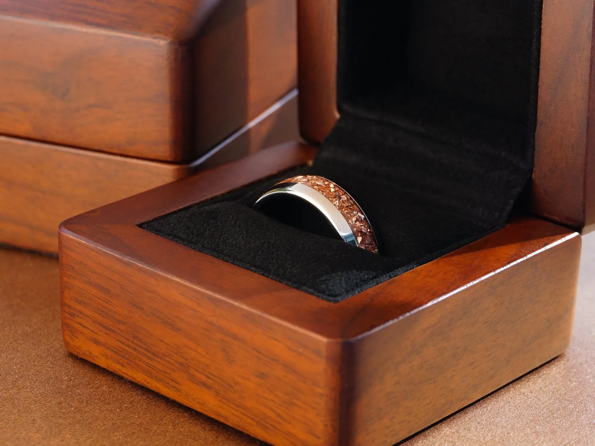 Silver Tungsten Ring with Peach Lab-Created Morganite Inlay - 8MM