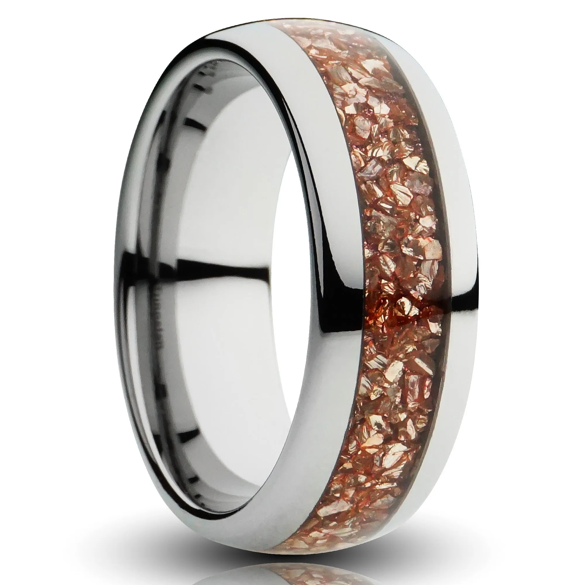 Silver Tungsten Ring with Peach Lab-Created Morganite Inlay - 8MM