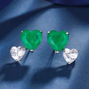 Sky Blue Zircon Double Heart Stud Earrings