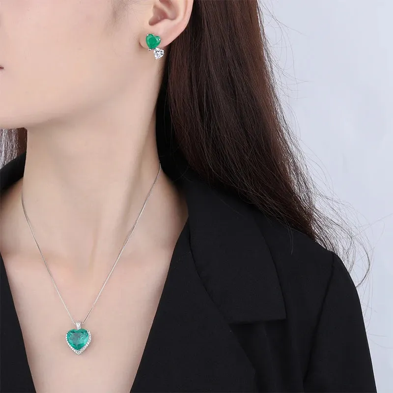 Sky Blue Zircon Double Heart Stud Earrings