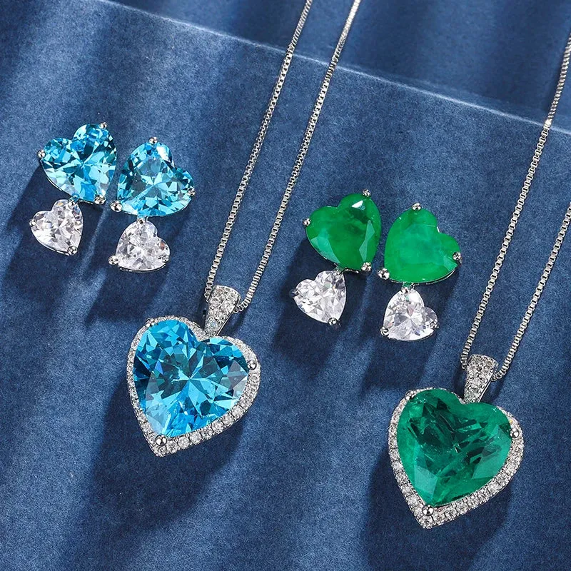 Sky Blue Zircon Double Heart Stud Earrings