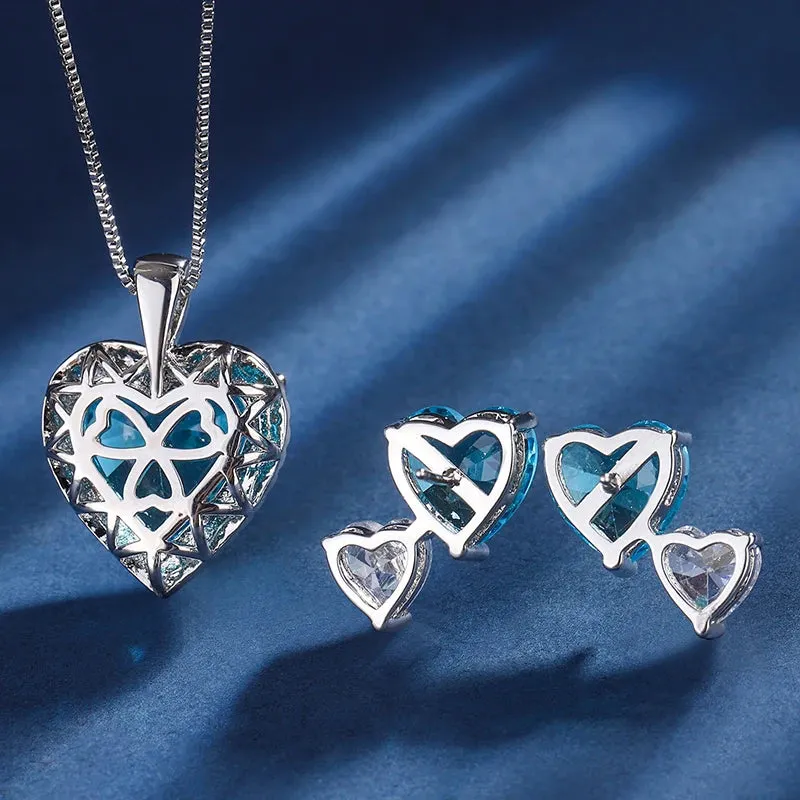 Sky Blue Zircon Double Heart Stud Earrings