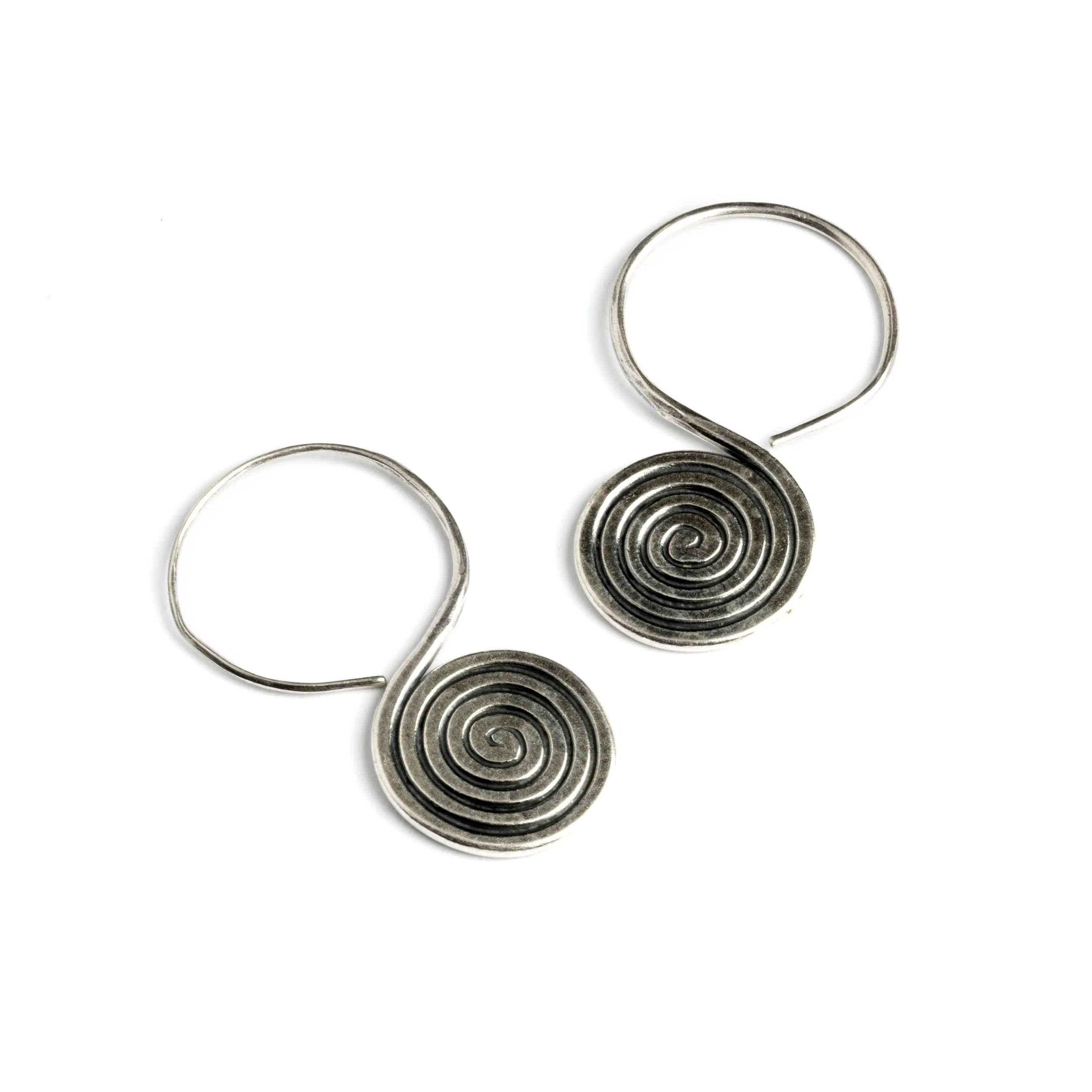 Spiral Engraved Tribal Silver Earrings