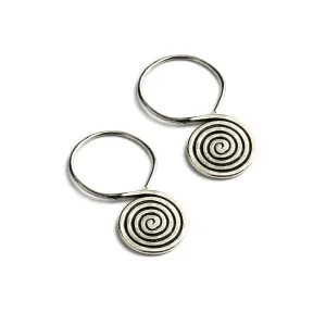 Spiral Engraved Tribal Silver Earrings