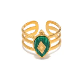 Stainless Steel Natural Stone Green Turquoise Malachite Ring