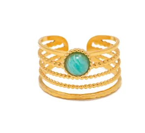Stainless Steel Natural Stone Green Turquoise Malachite Ring