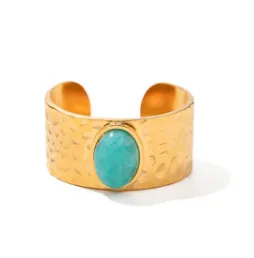 Stainless Steel Natural Stone Green Turquoise Malachite Ring