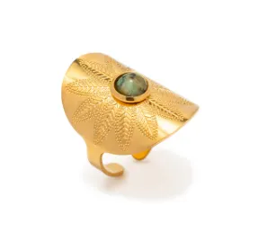 Stainless Steel Natural Stone Green Turquoise Malachite Ring