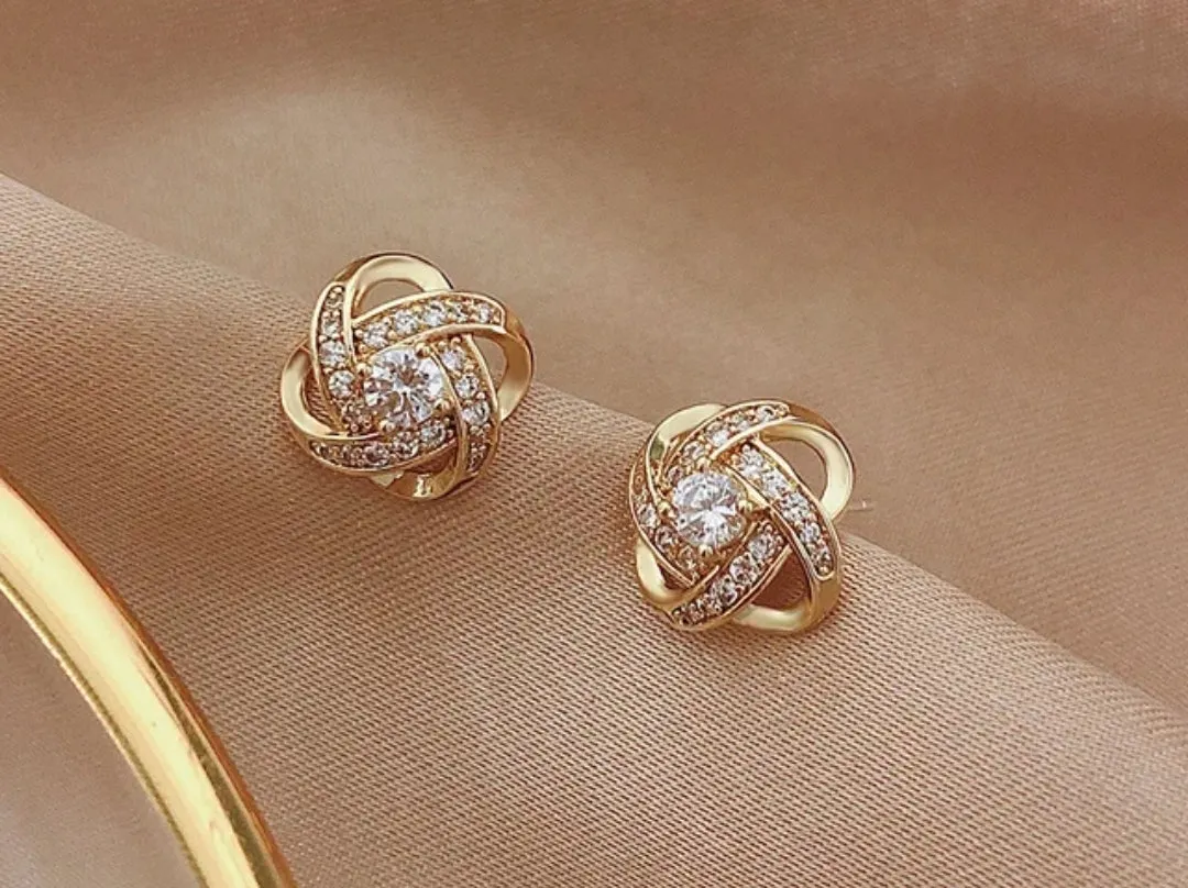 Sterling Silver Crystal Swirl Four-Leaf Clover Stud Earrings