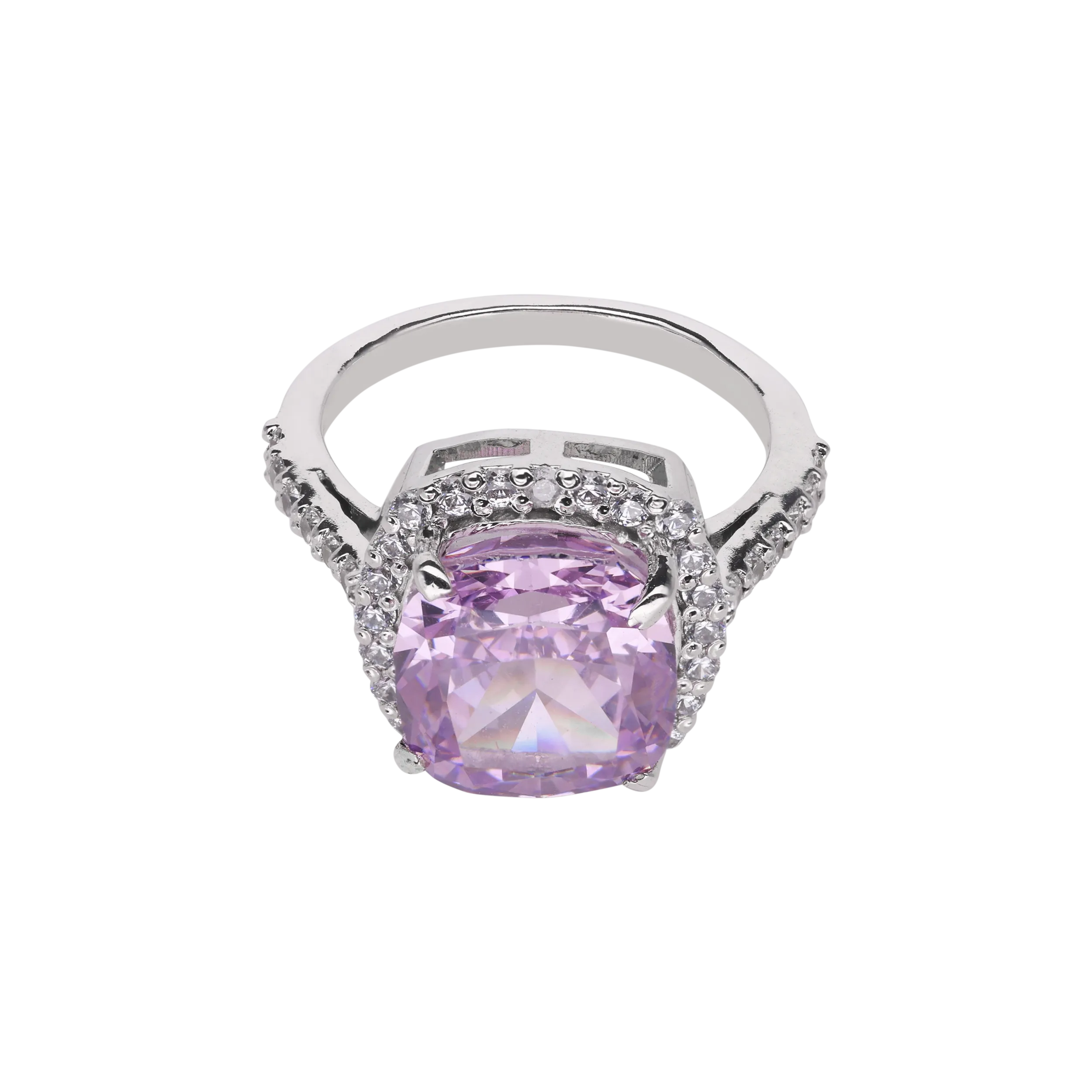 Sterling Silver Fancy Ring with Pink Gemstone and Cubic Zircon Accents | SKU : 0020809881, 0003395103