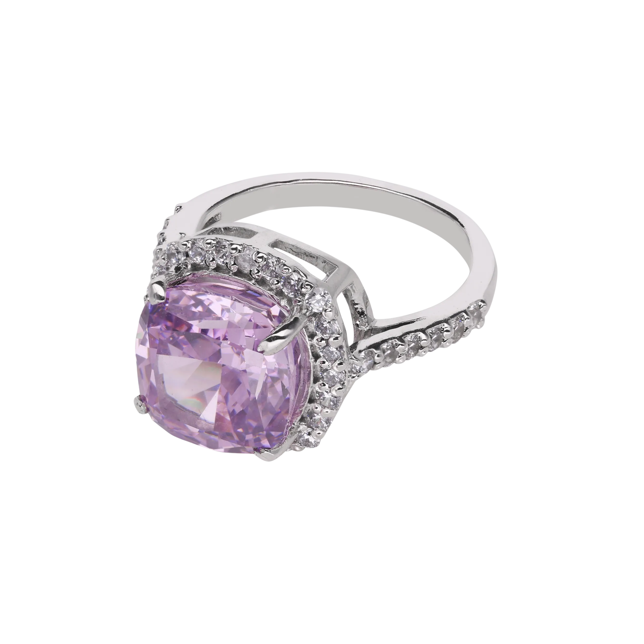 Sterling Silver Fancy Ring with Pink Gemstone and Cubic Zircon Accents | SKU : 0020809881, 0003395103