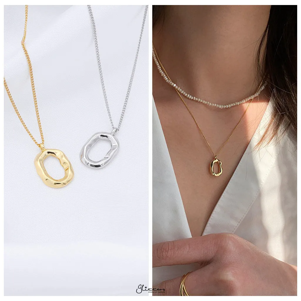 Sterling Silver Irregular Oval Necklace - Gold