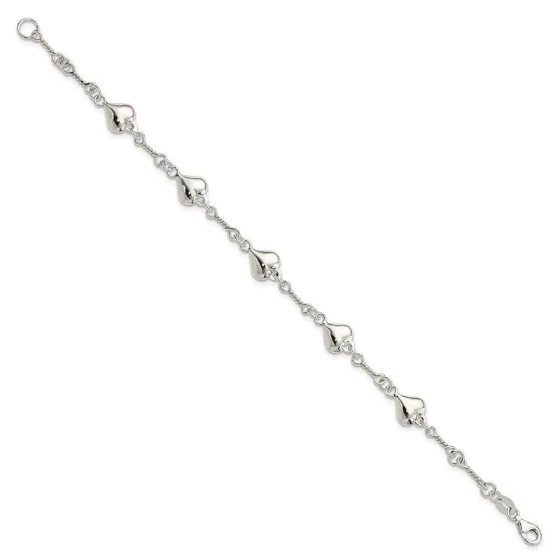 Sterling Silver Polished Heart 7.5in Bracelet