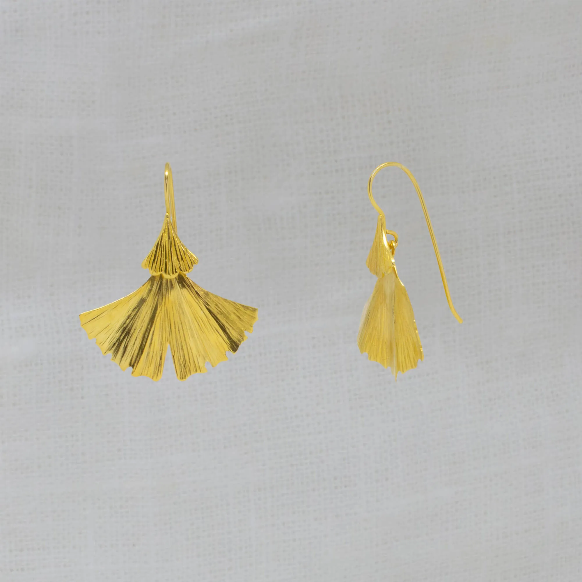 Textured Ginkgo Earrings in Gold Vermeil