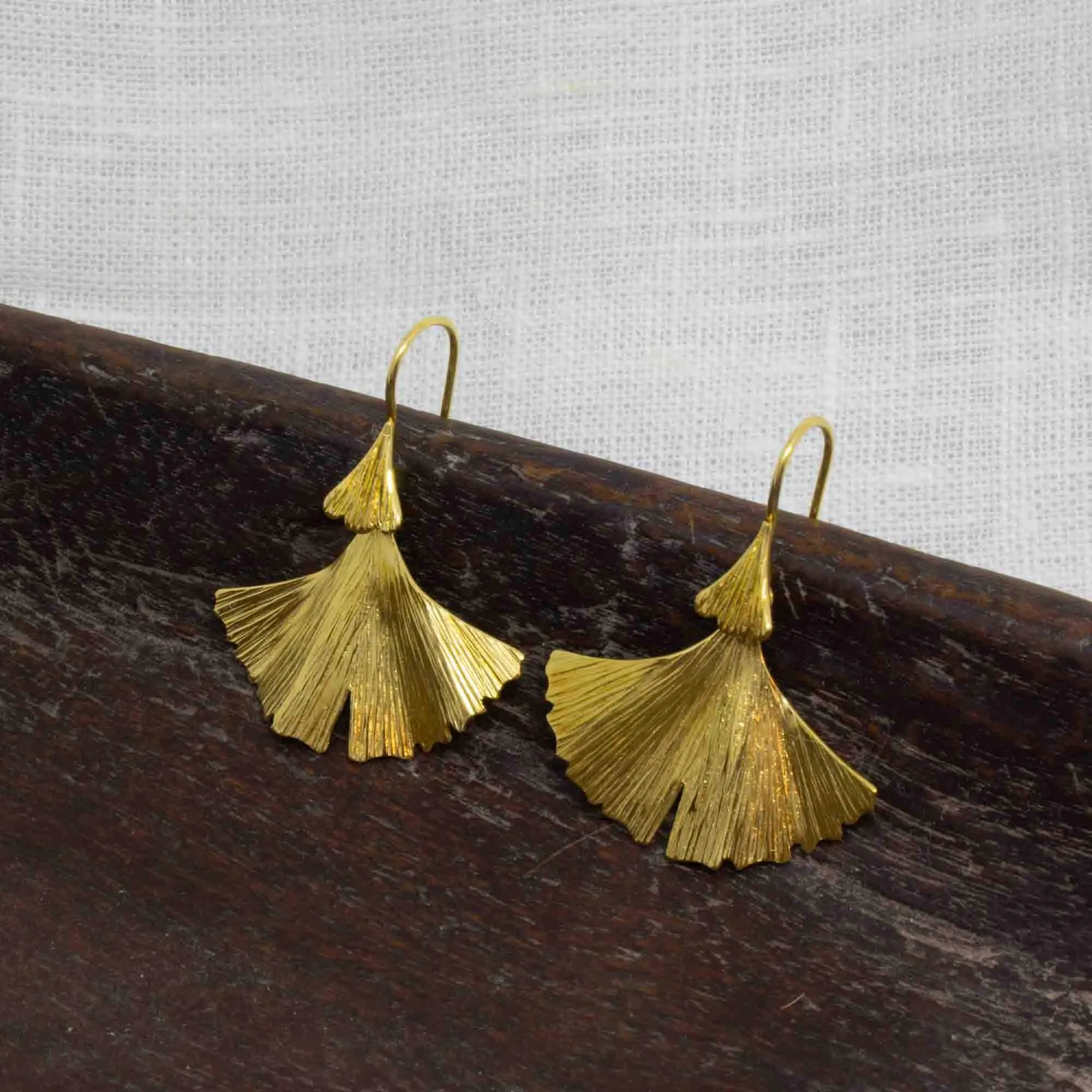 Textured Ginkgo Earrings in Gold Vermeil