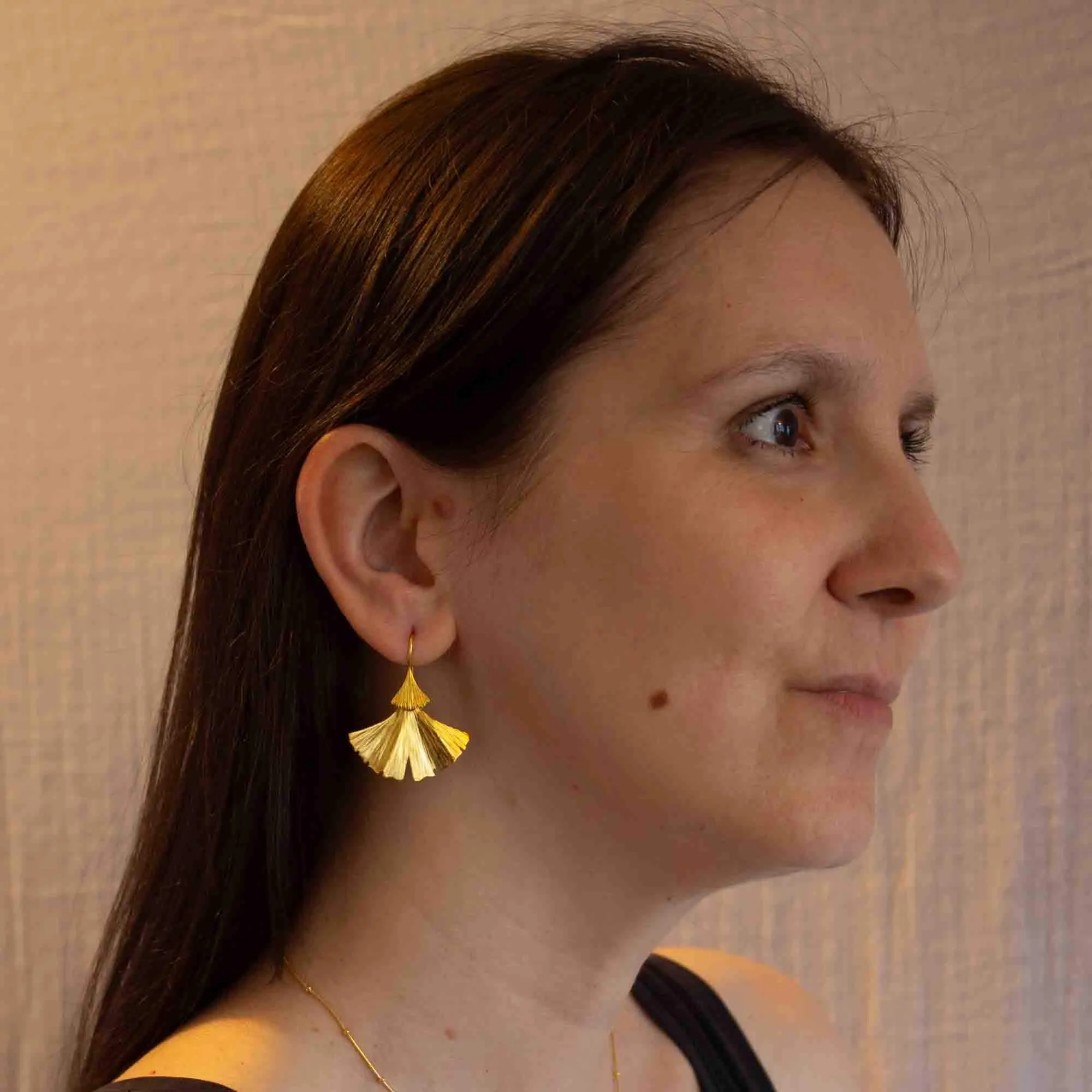 Textured Ginkgo Earrings in Gold Vermeil