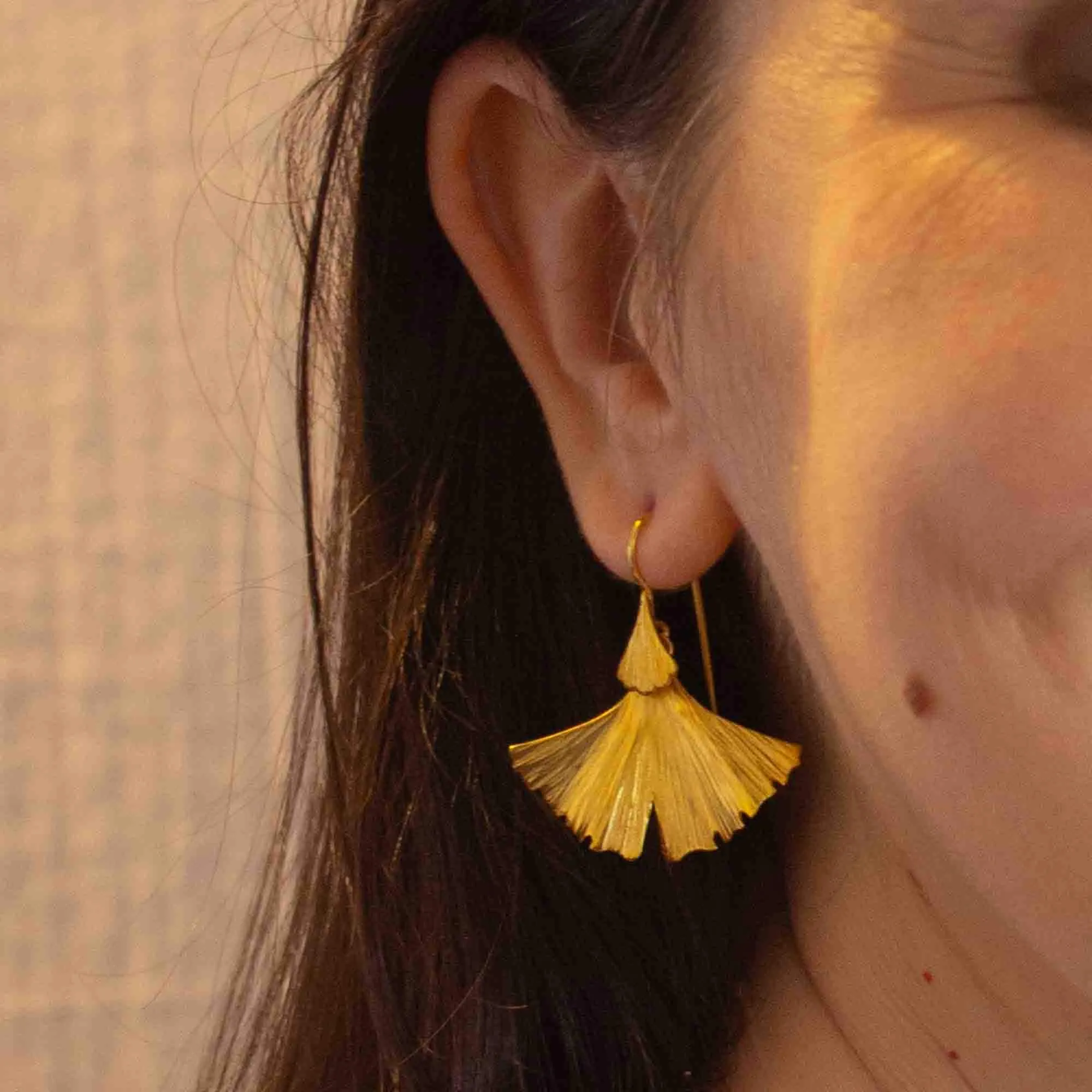 Textured Ginkgo Earrings in Gold Vermeil