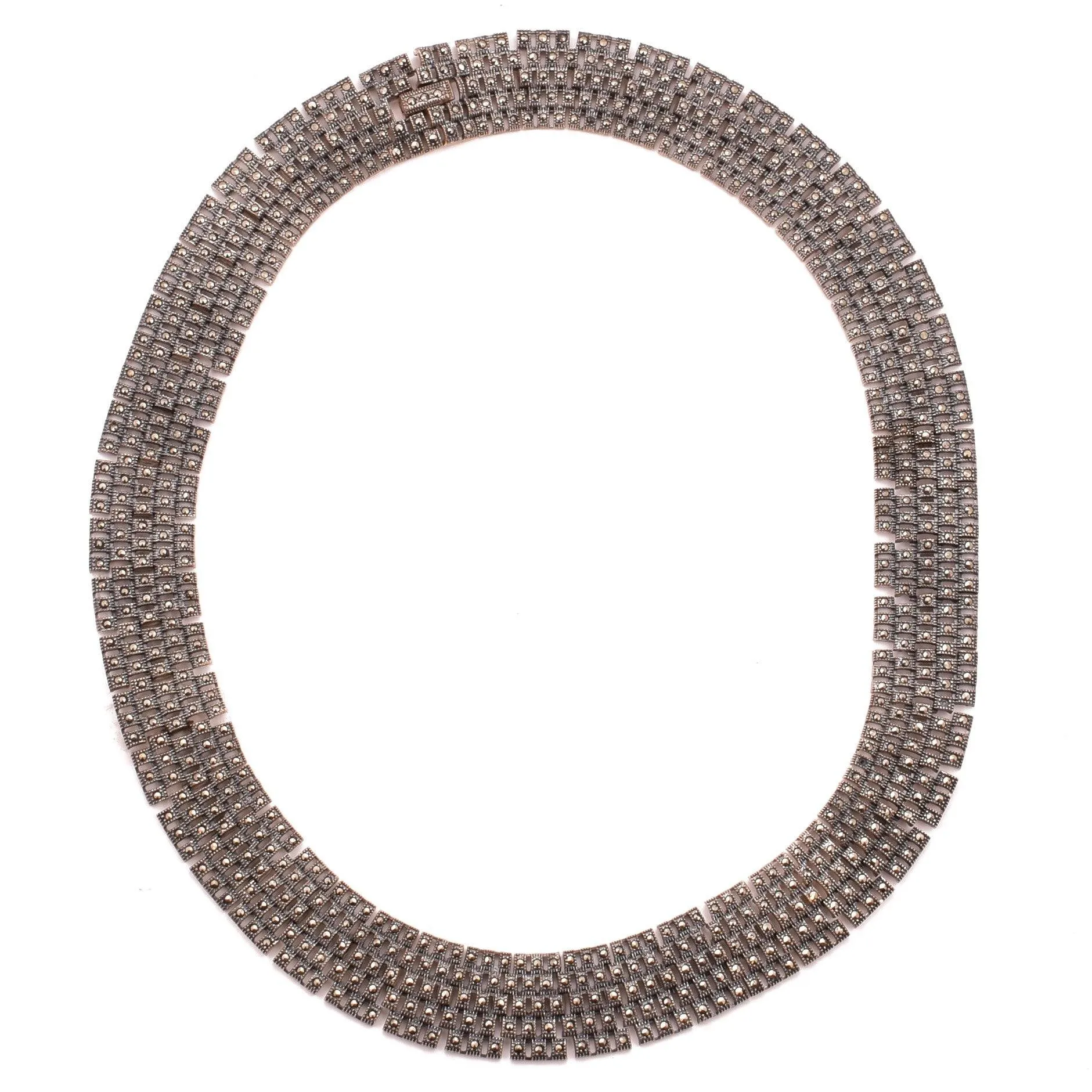 Theia Marcasite Choker Necklace 925 Sterling Silver Collar Natural Stones Handcrafted