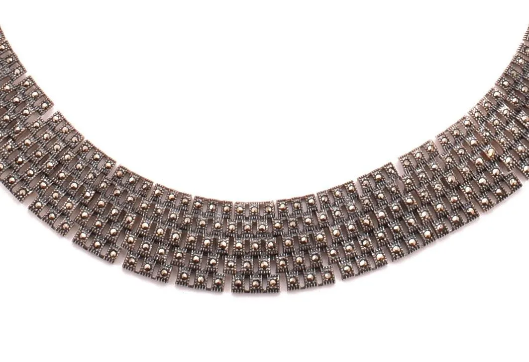 Theia Marcasite Choker Necklace 925 Sterling Silver Collar Natural Stones Handcrafted