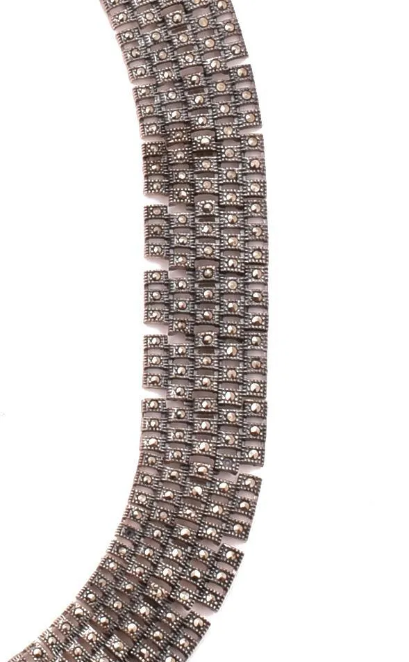 Theia Marcasite Choker Necklace 925 Sterling Silver Collar Natural Stones Handcrafted