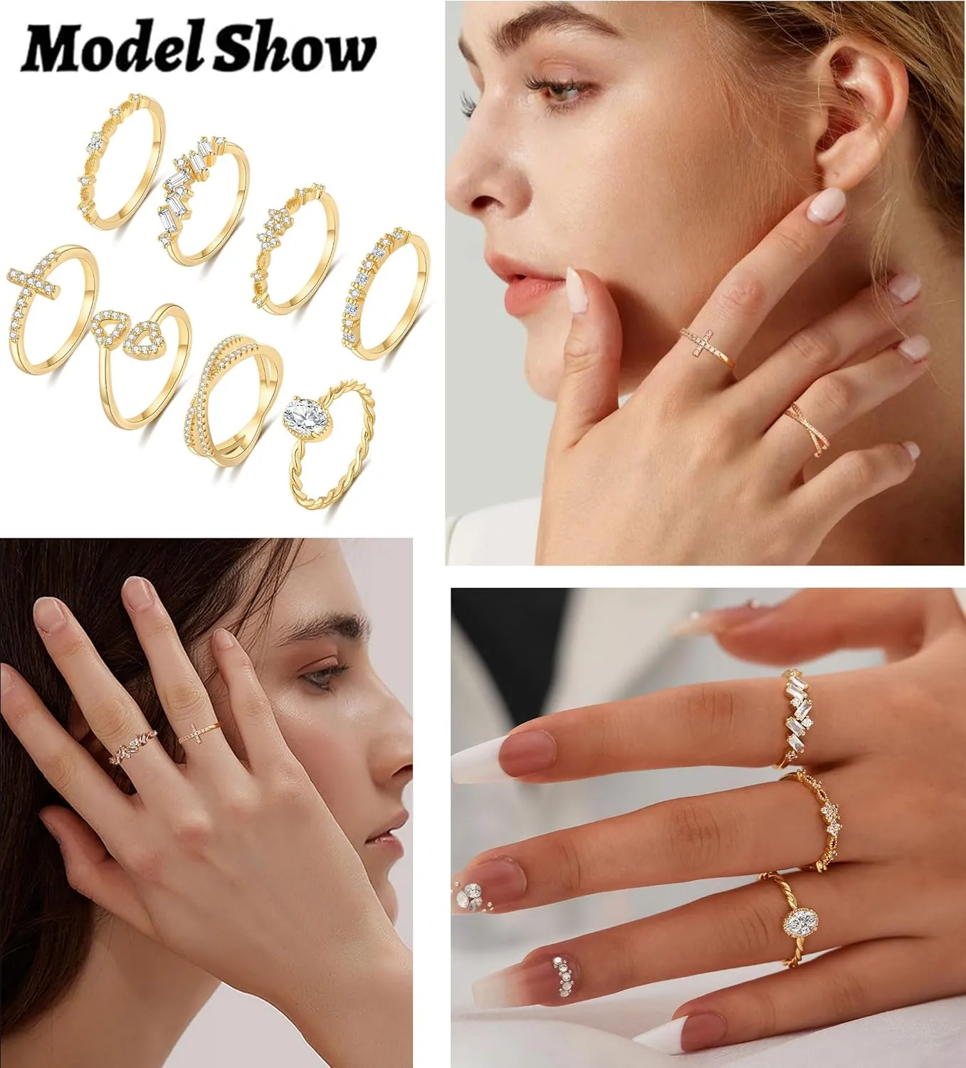 TOSMGY Gold Silver Rings For Women Non Tarnish Gold Plated Stackable Rings Wedding Engagement Bands Dainty 14K Gold Ring Simple Trendy Cubic Zirconia Thumb Stacking Ring Pack Size 4-11