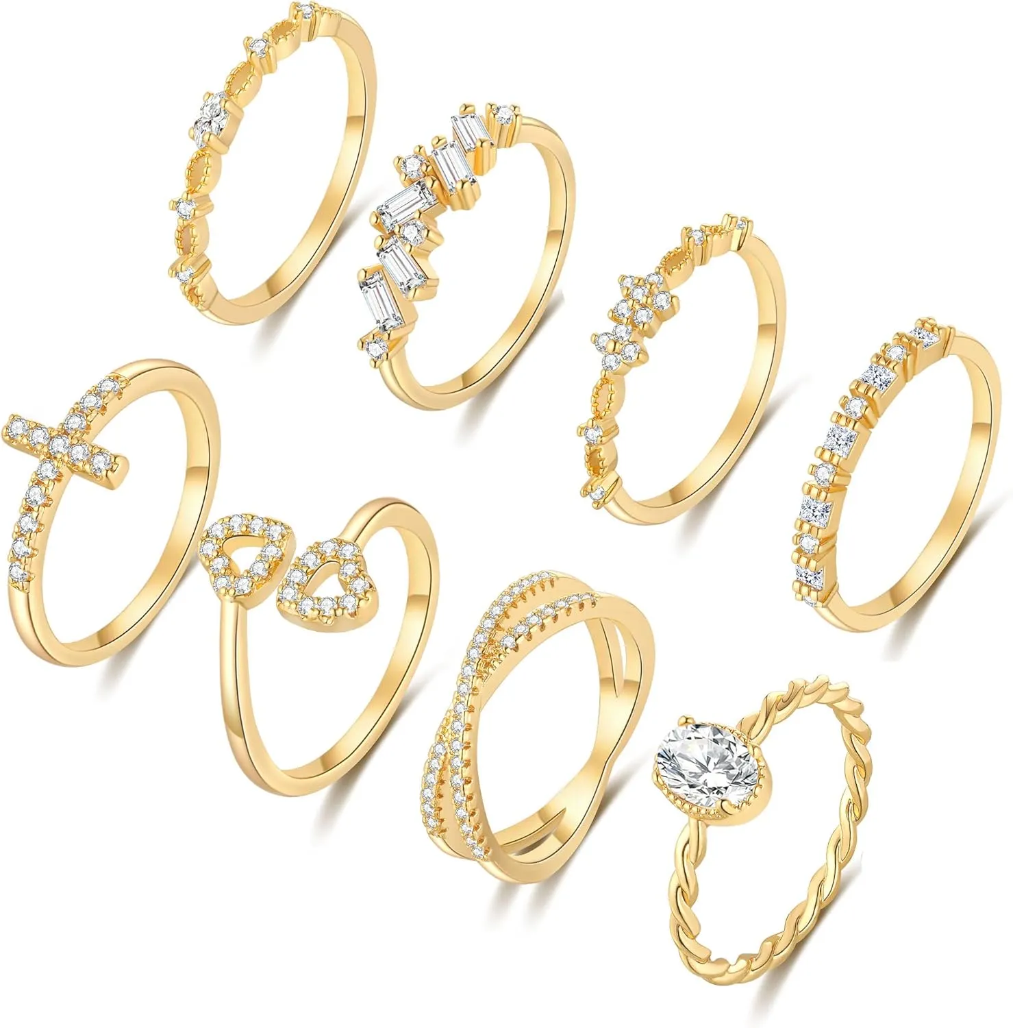 TOSMGY Gold Silver Rings For Women Non Tarnish Gold Plated Stackable Rings Wedding Engagement Bands Dainty 14K Gold Ring Simple Trendy Cubic Zirconia Thumb Stacking Ring Pack Size 4-11