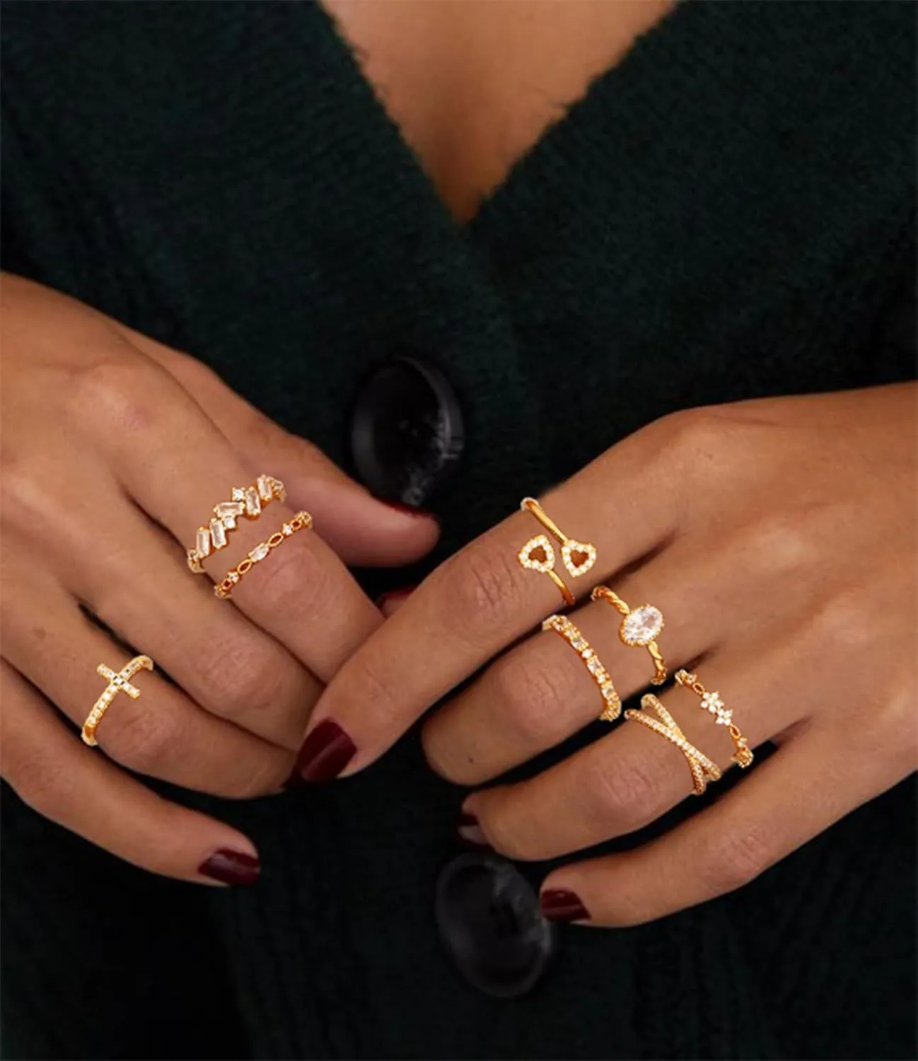 TOSMGY Gold Silver Rings For Women Non Tarnish Gold Plated Stackable Rings Wedding Engagement Bands Dainty 14K Gold Ring Simple Trendy Cubic Zirconia Thumb Stacking Ring Pack Size 4-11