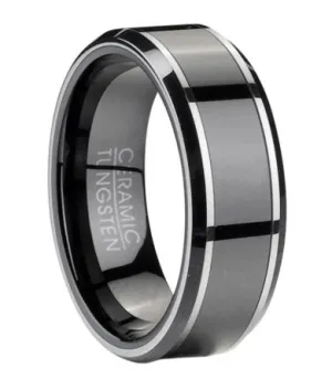 Tungsten Wedding Band for Men with Black Ceramic Inlay | 8mm