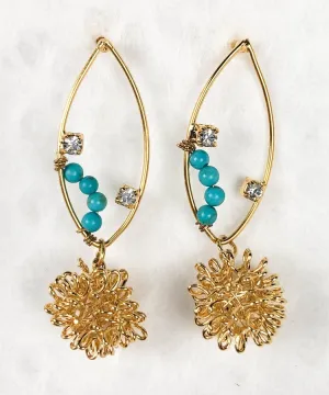 Turquoise Chrysanthemum Rhombus Japanese Earrings