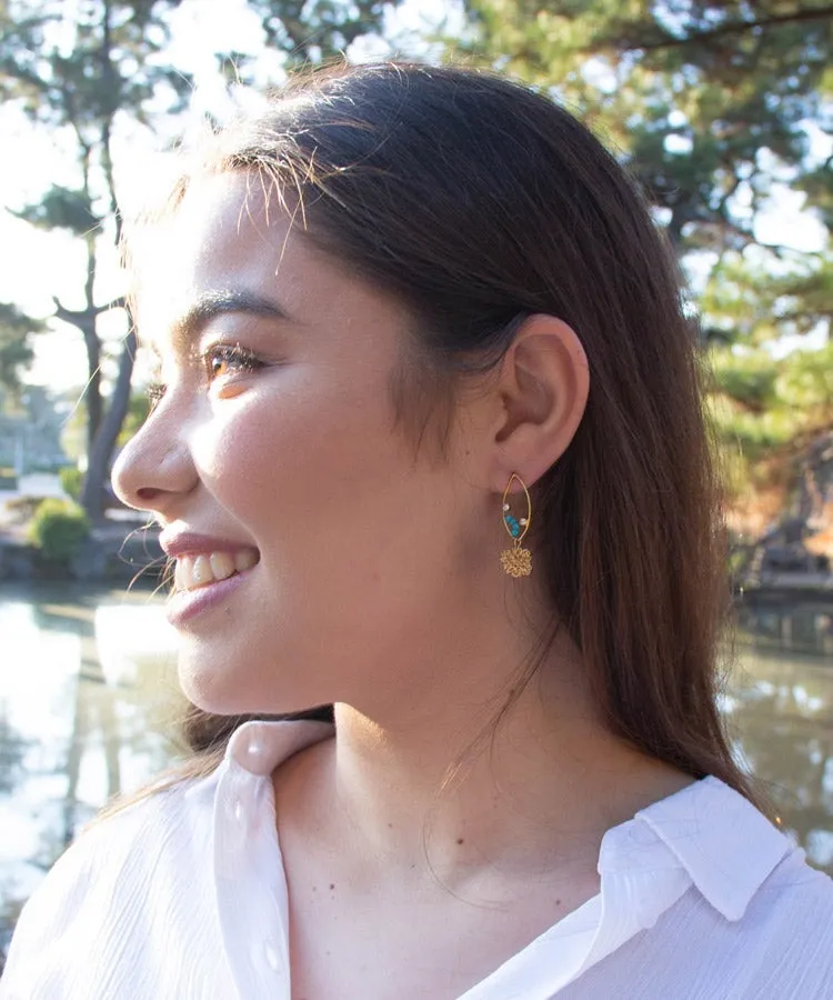 Turquoise Chrysanthemum Rhombus Japanese Earrings