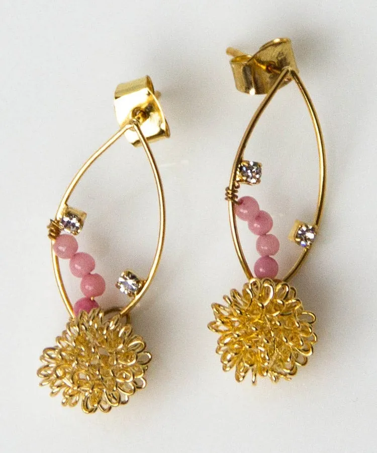 Turquoise Chrysanthemum Rhombus Japanese Earrings