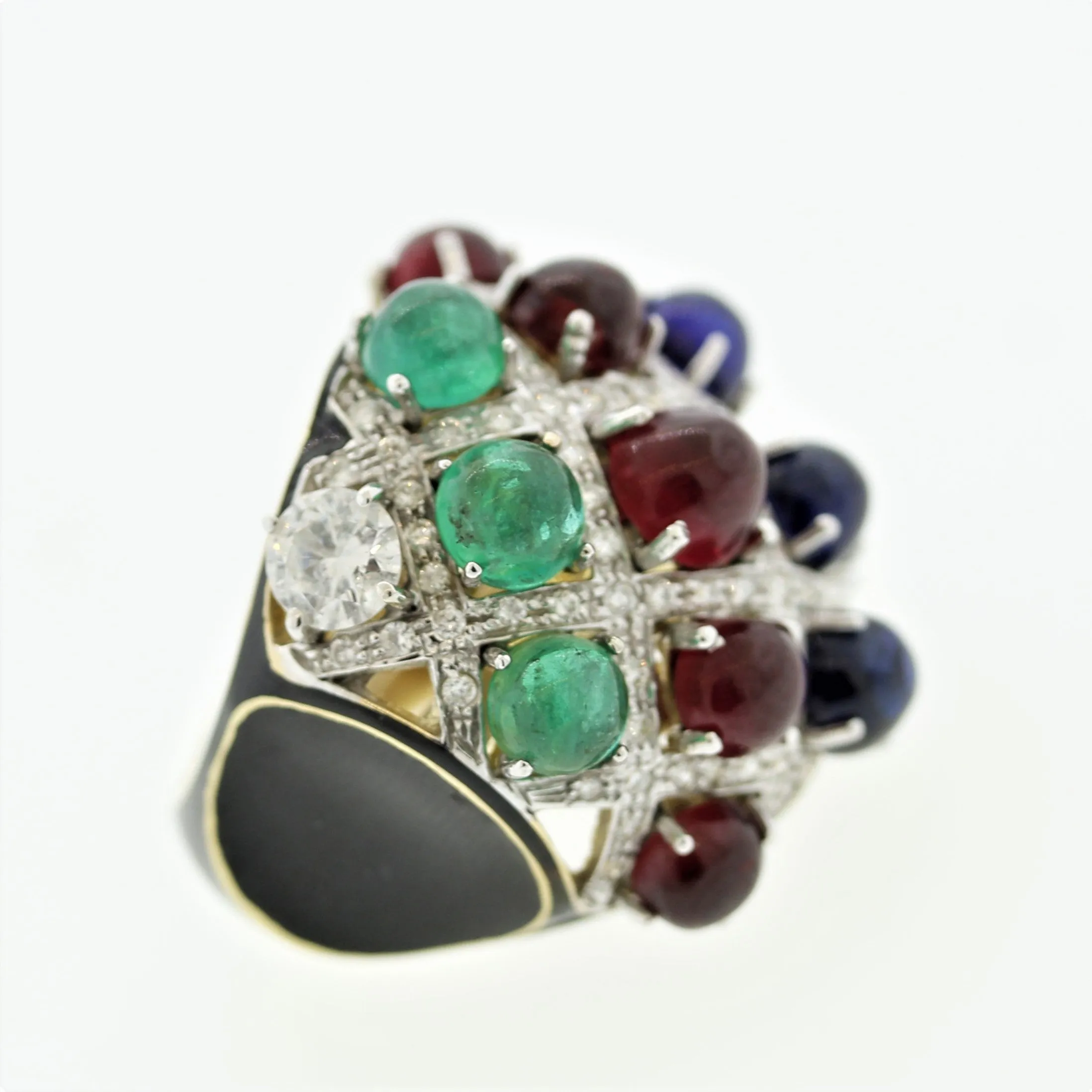 Tutti Frutti Ruby Emerald Sapphire Diamond Gold Cocktail Ring