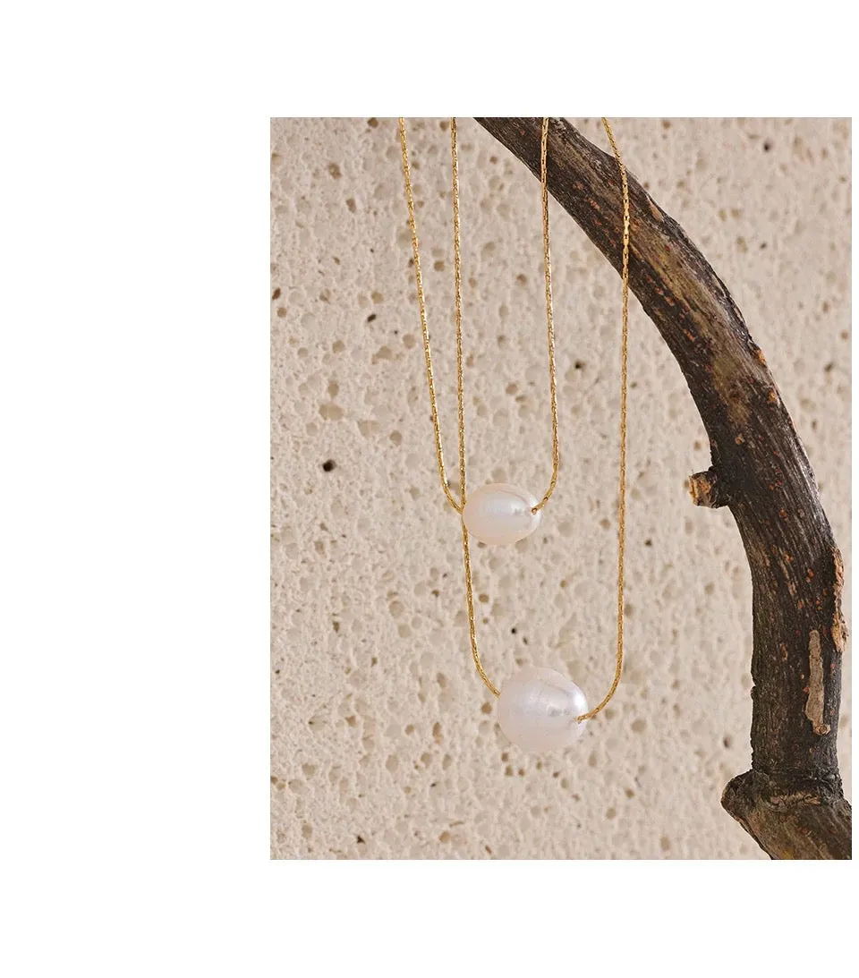 Twin Pearl Layered Necklace - 18K Gold Coated