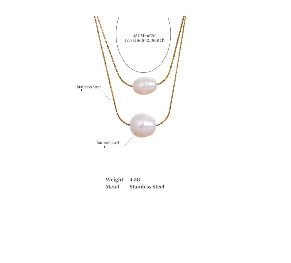 Twin Pearl Layered Necklace - 18K Gold Coated