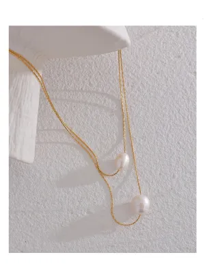 Twin Pearl Layered Necklace - 18K Gold Coated