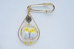 Two Cockatiels (Pied) Brooch