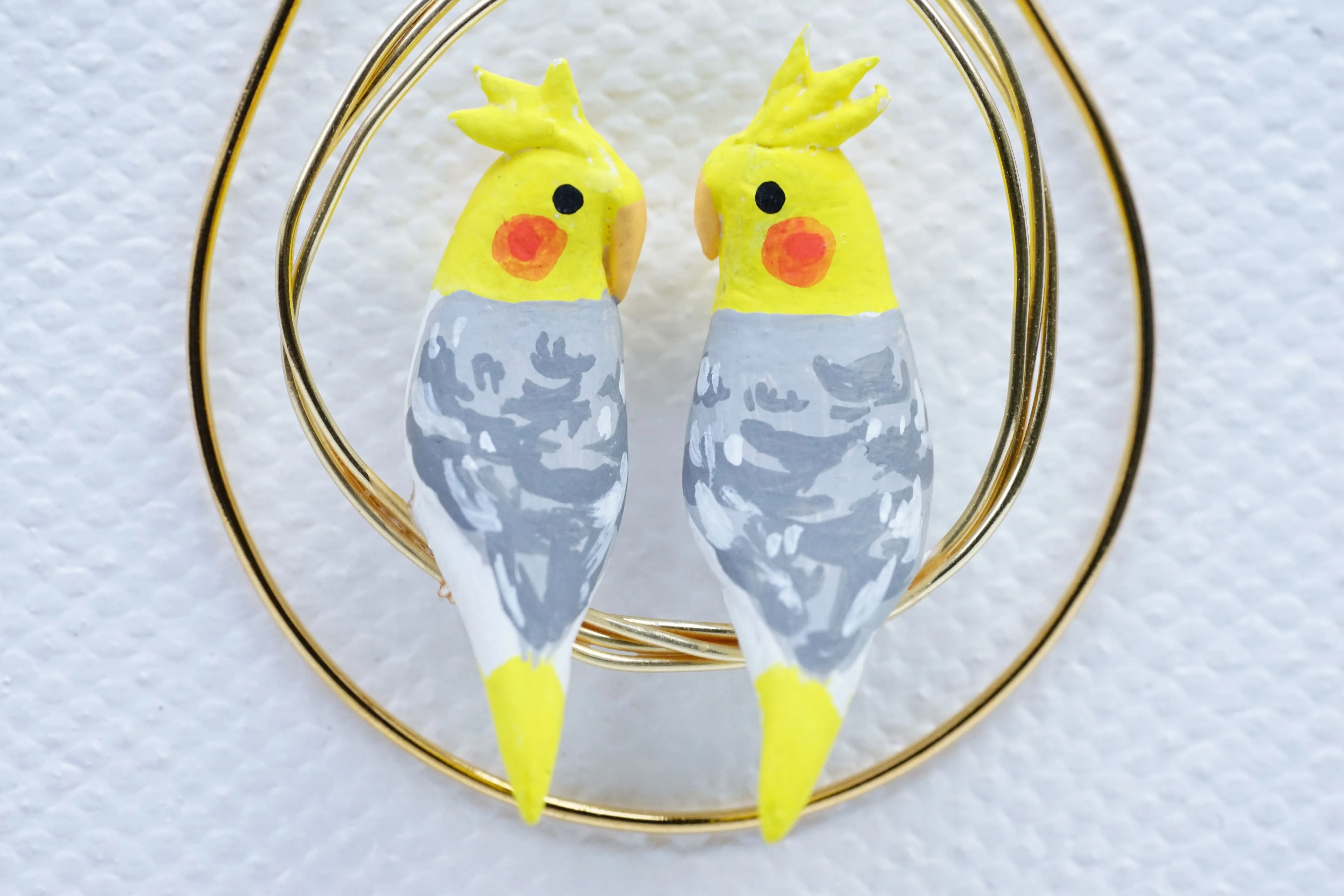 Two Cockatiels (Pied) Brooch